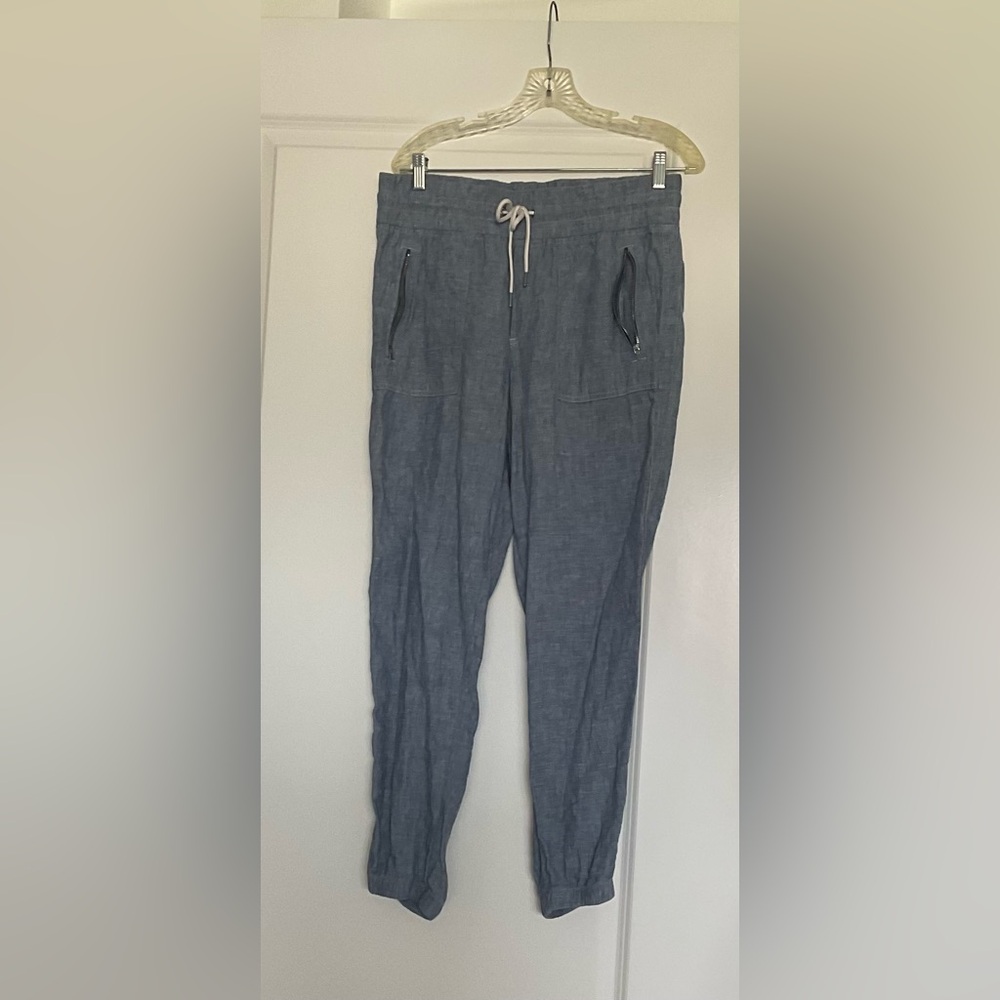 Athleta Retreat Linen Jogger Pants Chambray Blue